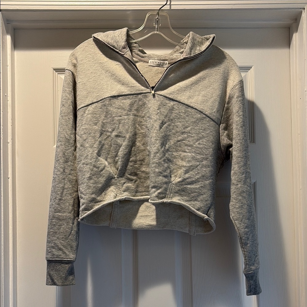 Paper Crane Gray Polo Collar Cropped Sweatshirt